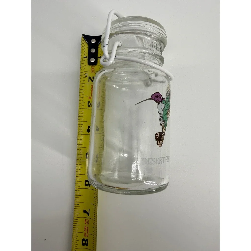Desert Springs Hummingbird Glass Jar 6.5in Clear Wire Bale Lid Country Decor‎
